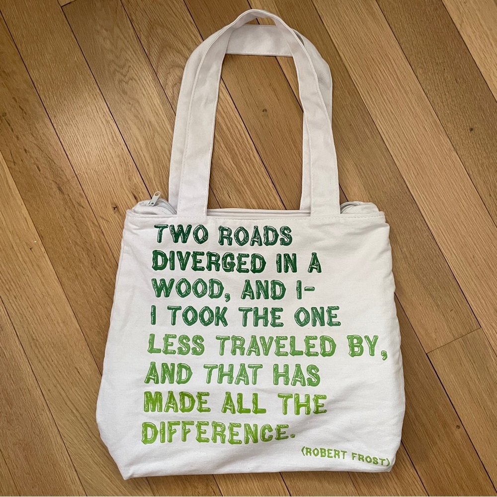 Robert Frost Poem White Canvas Purse with inside pockets